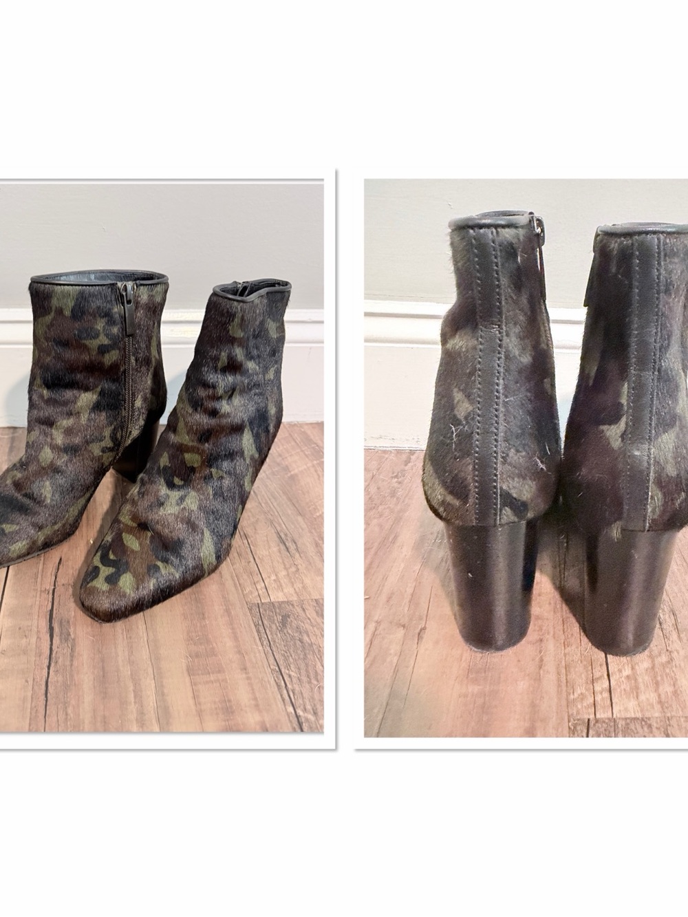 Aquatalia Camouflage Ankle Booties in Green and Black